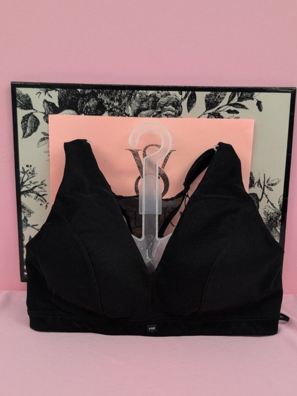 Victoria Secret VSX SuedeEffect Plunge Wrap Wireless Sports Bra Medium Black